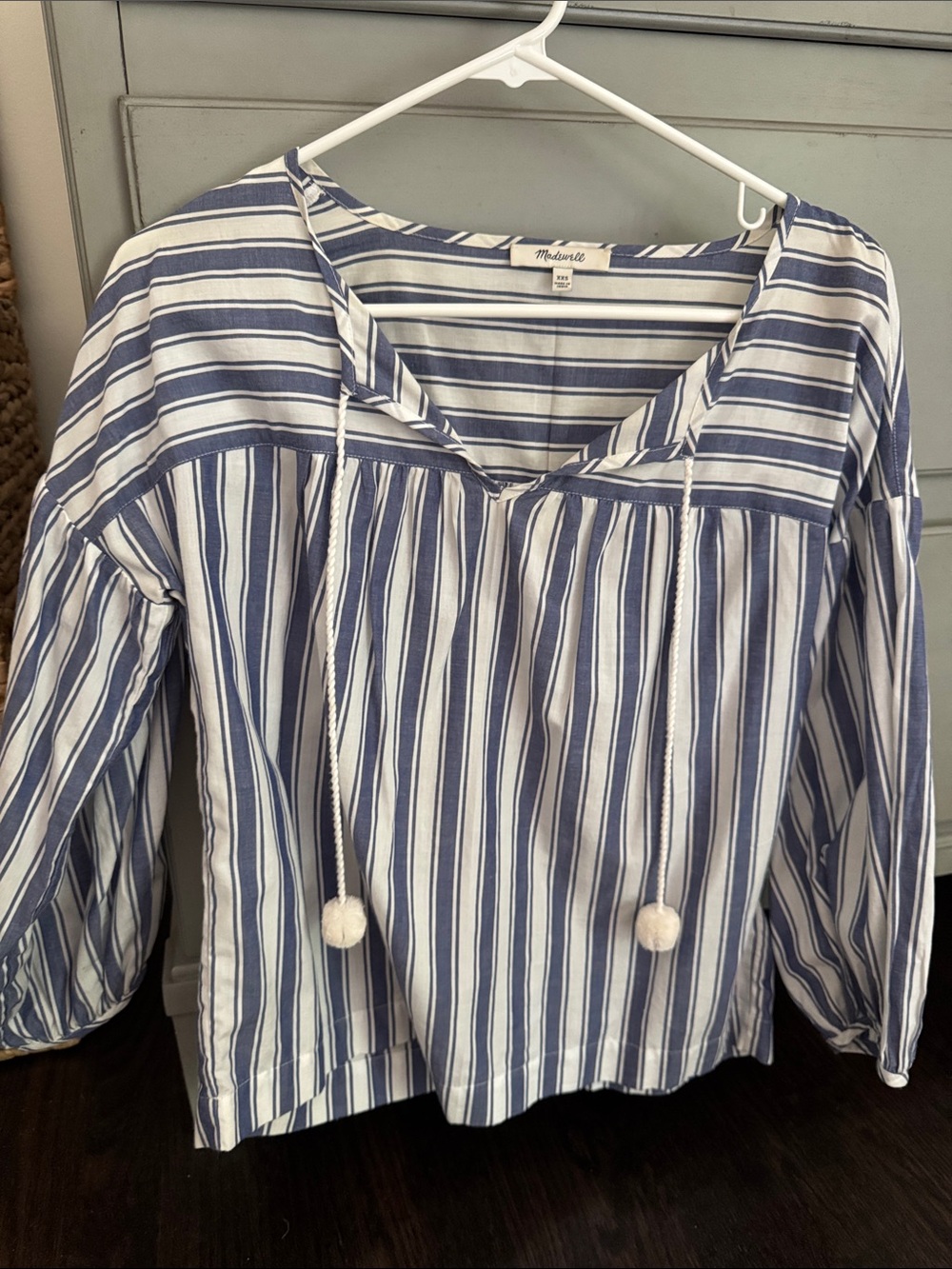Madewell Navy and White Striped Peasant Blouse